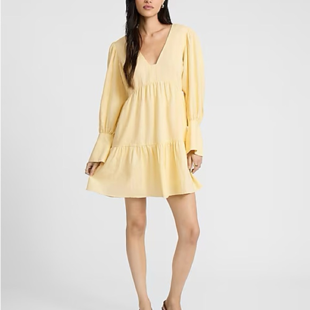 Express Soft Yellow Long Sleeve Dress